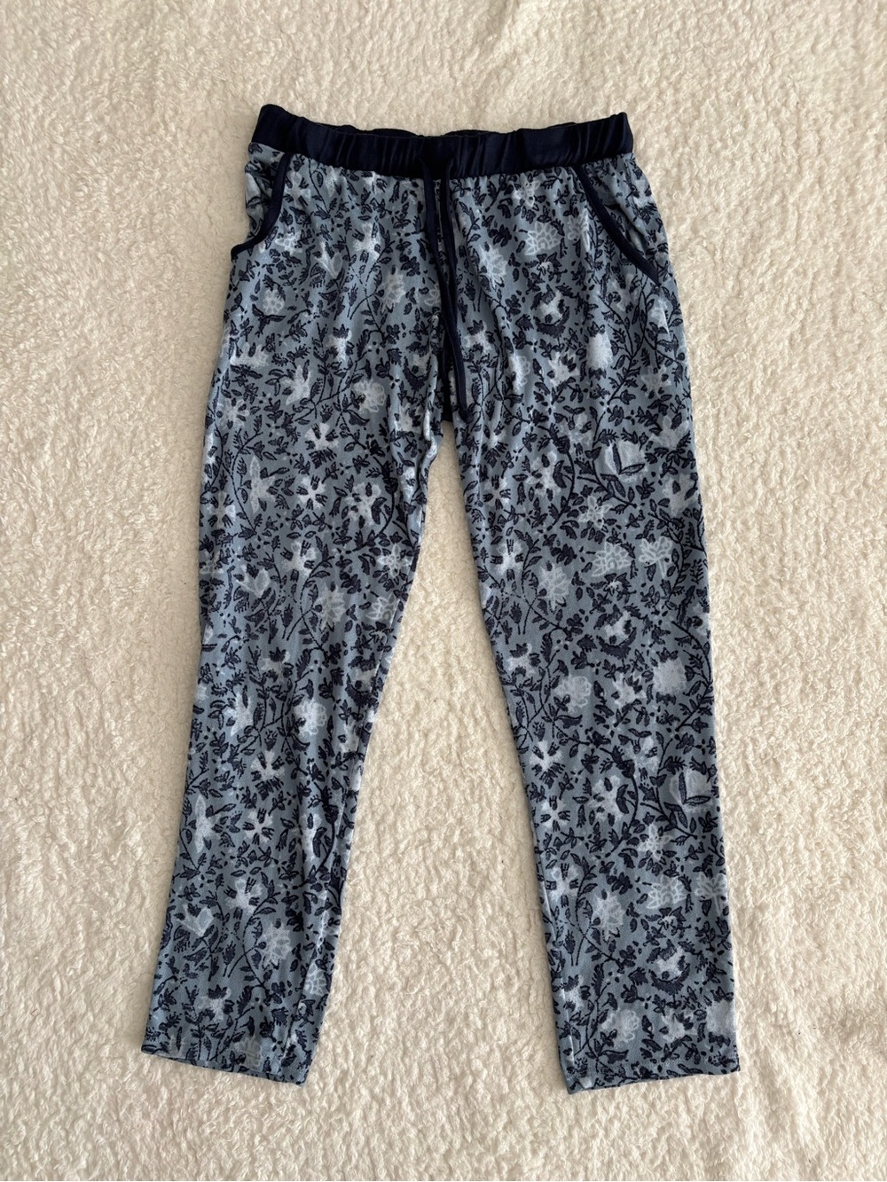 Lucky Brand Floral Pajama Pants Blue Botanical Print Lounge Drawstring Waist XS